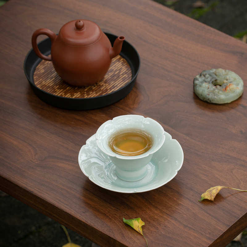 宋代茶盏带托湖田窑宋风复刻点茶品茗杯陶瓷功夫茶具茶托茶杯套杯