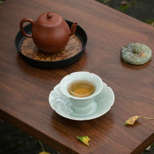 宋代茶盏带托湖田窑宋风复刻点茶品茗杯陶瓷功夫茶具茶托茶杯套杯