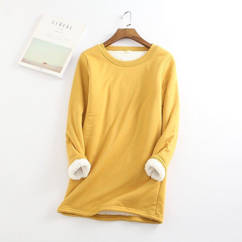 top shirt Womens plus-size fit fleece thickened mid-length