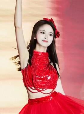 高档Tc女团款装红色演出服爵装商务演出节日舞蹈服Kp同op女团演唱