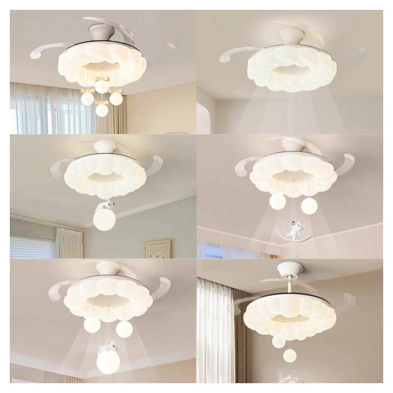 奶油风主卧室风扇灯儿童书房间吸顶电扇灯2026新款隐形餐厅吊扇灯