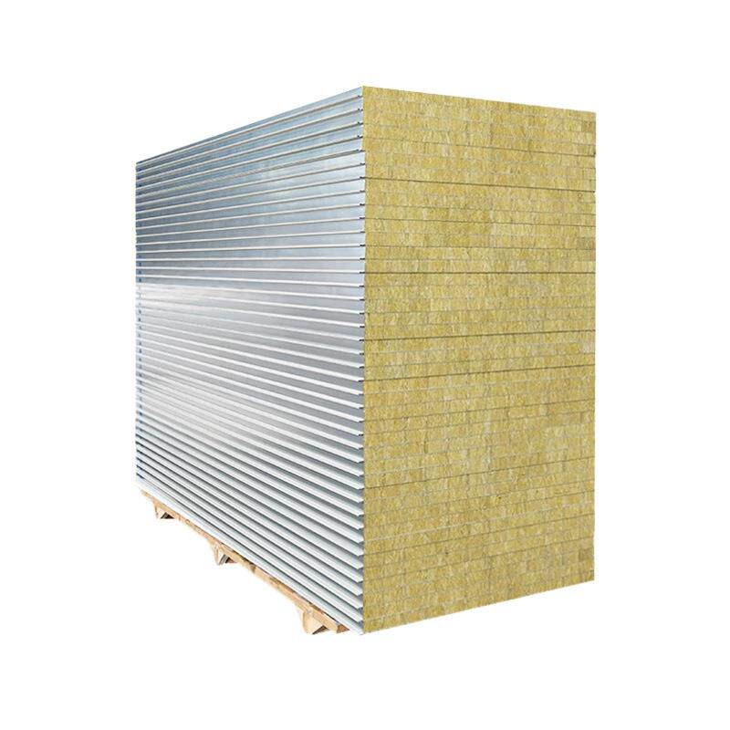 5mm四厚彩61钢岩夹芯板车棉间隔断隔墙面0企口洁净板机制岩棉彩钢