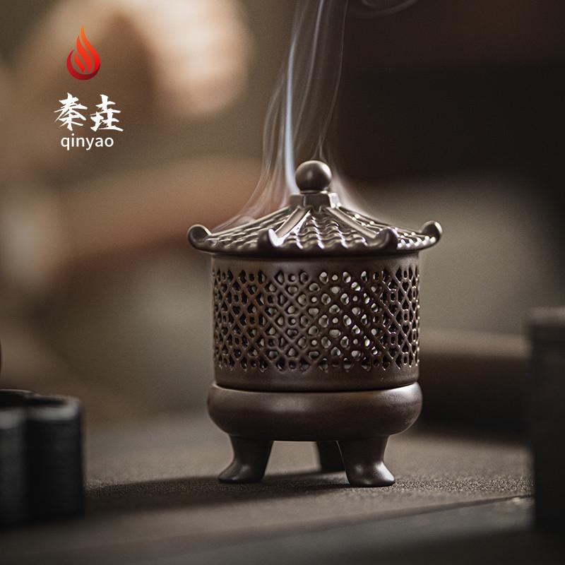 创意宫灯中式陶瓷六角亭塔香盘香炉摆件家用室内禅意复古香薰炉