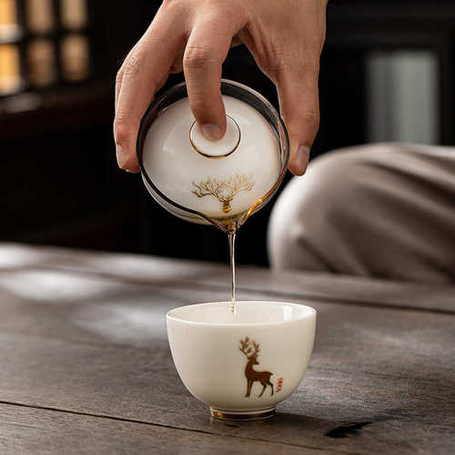 办公杯彩装茶具茶叶罐茶具茶叶盖碗釉羊脂玉白瓷包装盒中陶瓷简约