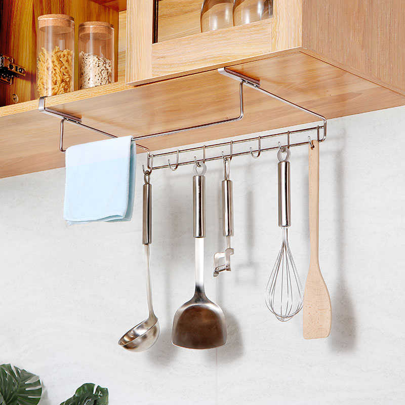 橱柜下挂钩悬挂 无痕免打孔304不锈钢厨房排钩厨具用品勾一排长条