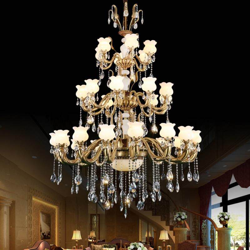 西班牙天然云石吊灯 欧式灯别墅复式楼复古大气客厅全铜水晶灯具