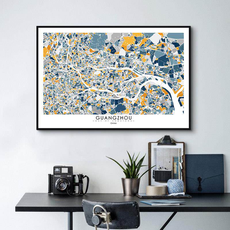 鳟鱼 定制画北欧城市地图横版装饰画 客厅沙发背景墙挂画饭厅壁画