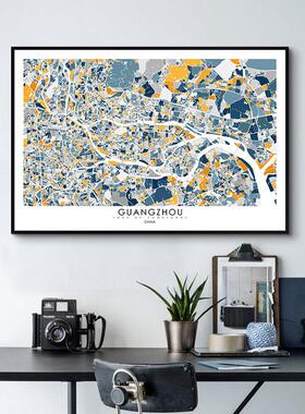 鳟鱼 定制画北欧城市地图横版装饰画 客厅沙发背景墙挂画饭厅壁画