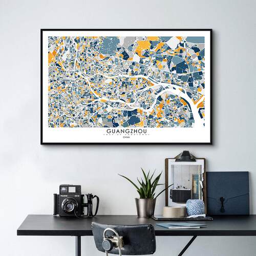 鳟鱼 定制画北欧城市地图横版装饰画 客厅沙发背景墙挂画饭厅壁画