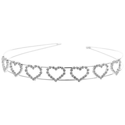Rhinestone Headbands Heart Shaped Elastic Silver Cupid Love
