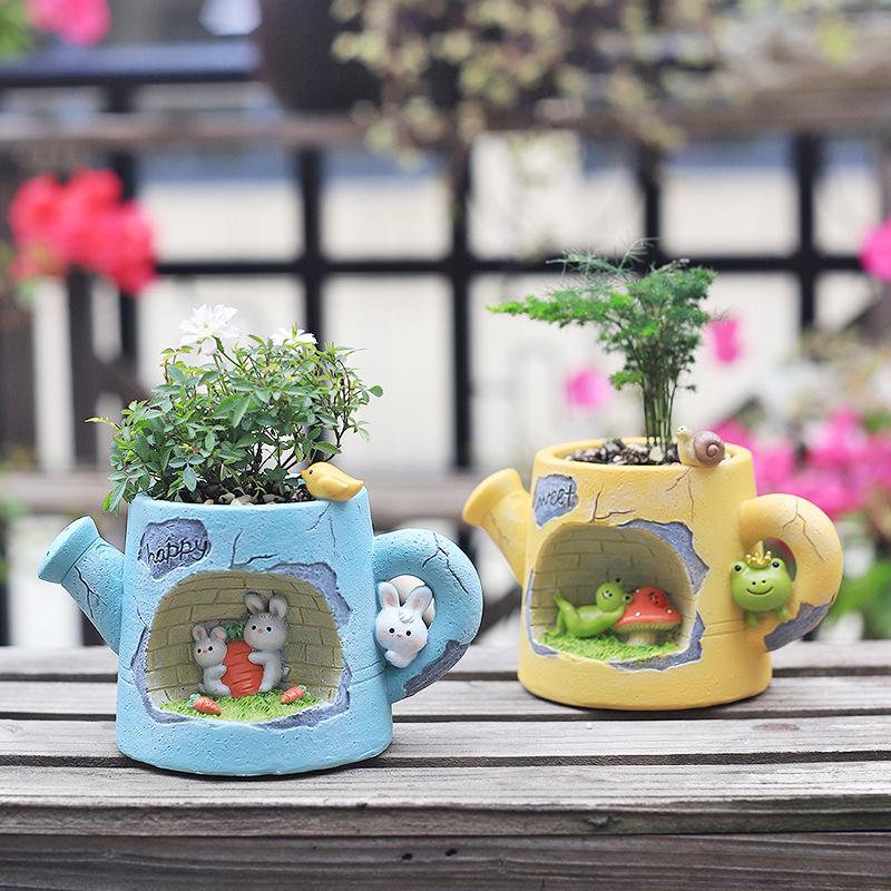 创意多肉花盆微景观小兔动物造型可爱特色精致高颜值盆栽礼物
