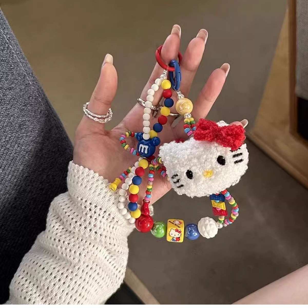 蝴蝶结心挂绳挂绳彩色背包串珠手机猫咪毛绒少女挂件短款绳手机链