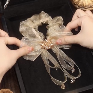 夏季 扎马尾皮套头花头饰发饰 超仙网纱结发圈头绳女2024年新款