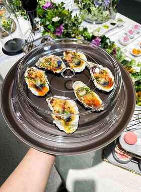 亚克力西餐盖食物罩透明塑料PC面包菜罩带孔透气自助餐展示盘盖子