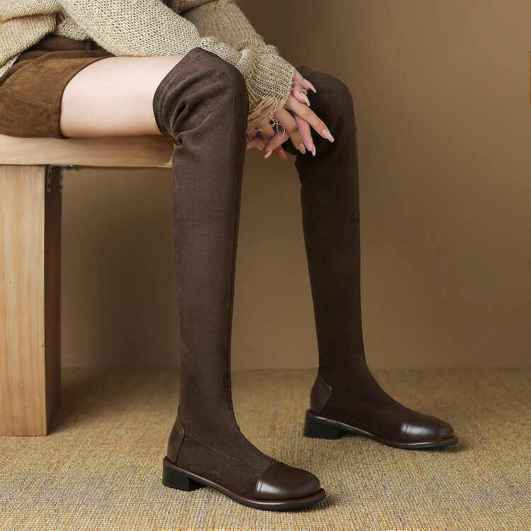 过膝长靴女2024秋冬新款高筒弹力瘦瘦靴中粗跟长筒靴子大码41—43,女鞋,弹力靴/袜靴,淘宝优惠券,粉丝福利购,淘宝优惠卷