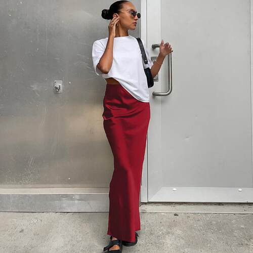 Women's Solid Color Satin Skirt Elegant Fashion Basic