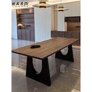 北美黑胡桃木中古餐桌家用长方形全实木大长桌极简大板书桌会议桌
