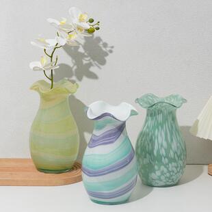 新中式 饰品跨境玻璃热销花瓶 绿玻璃花瓶水培花插花器现代轻奢软装