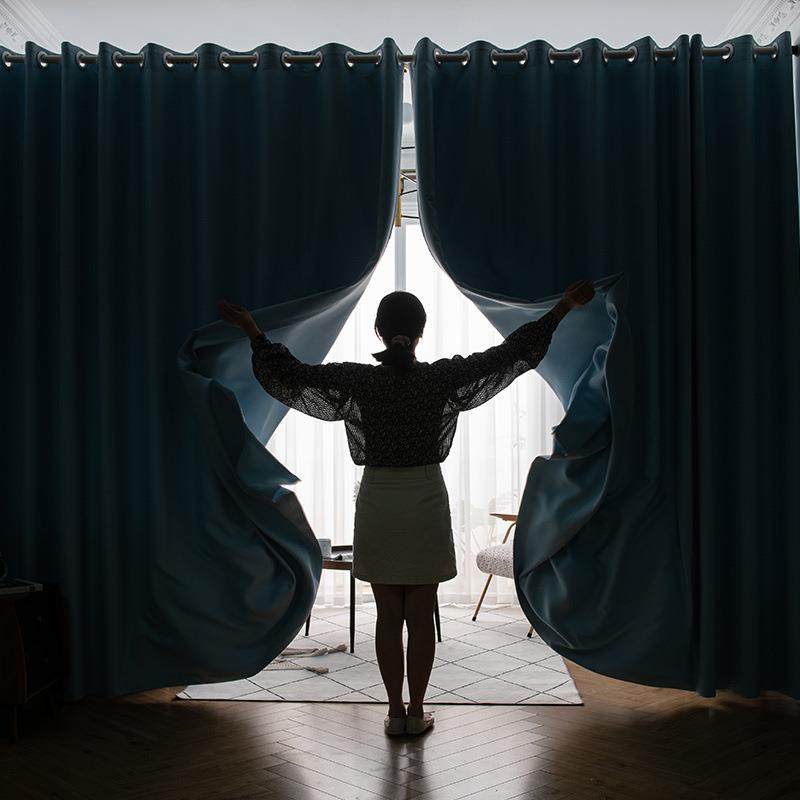 门帘缩隔lz6N/z3h断杆帘可伸遮一整套简易全光窗帘免打孔安装防晒