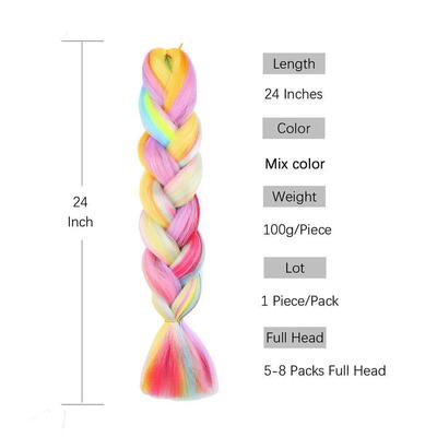 Jumbo Braiding Hair Rainbow Colors Extensions Fiber Mix Four