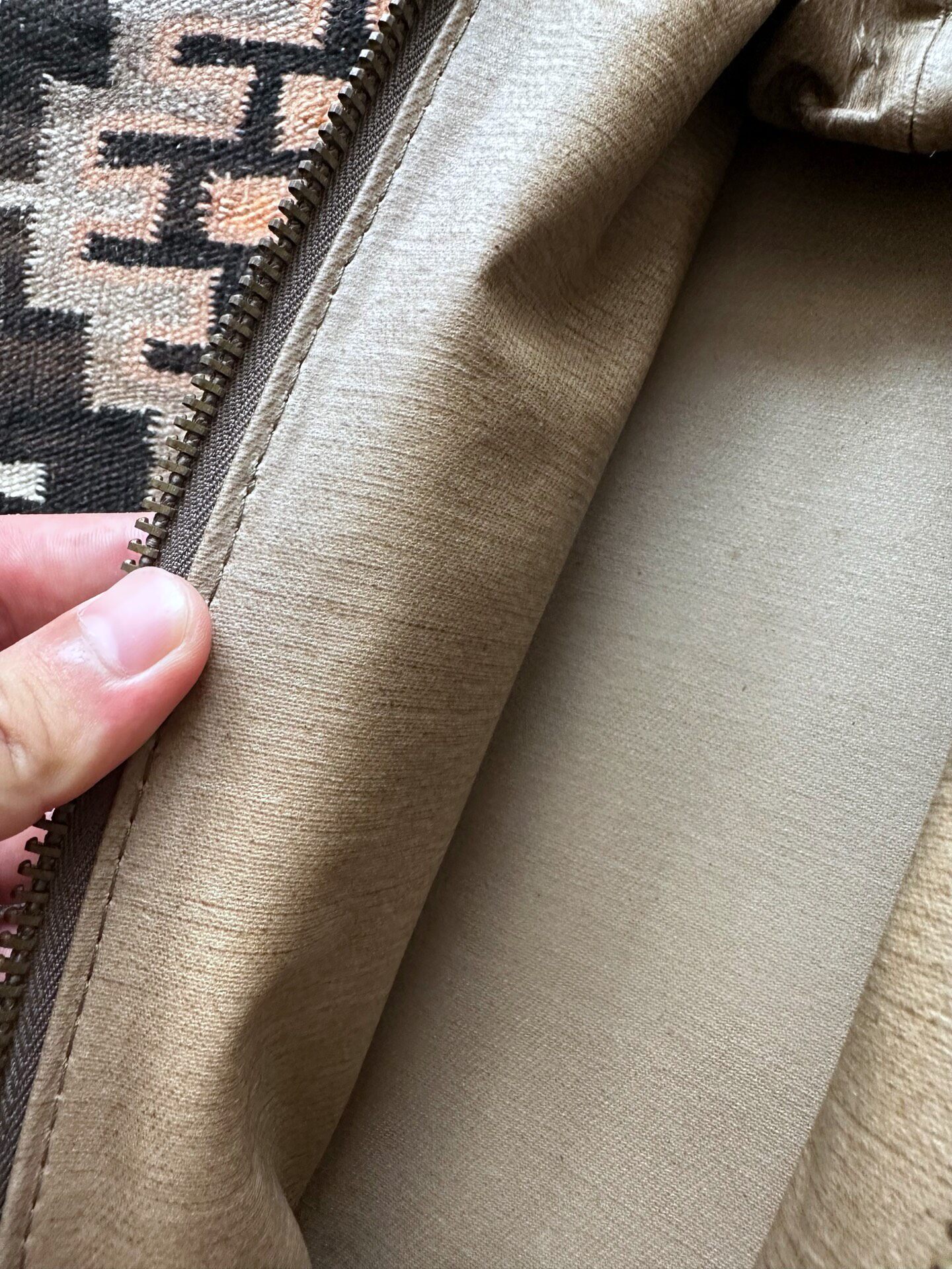 RRL & CO Brown Canvas Wash Bag — label