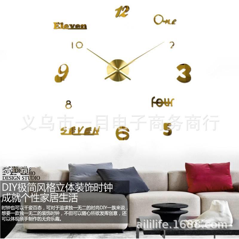 欧式创意钟表客贴书房卧厅室约墙挂简钟diy亚克力镜XMG面时钟cloc