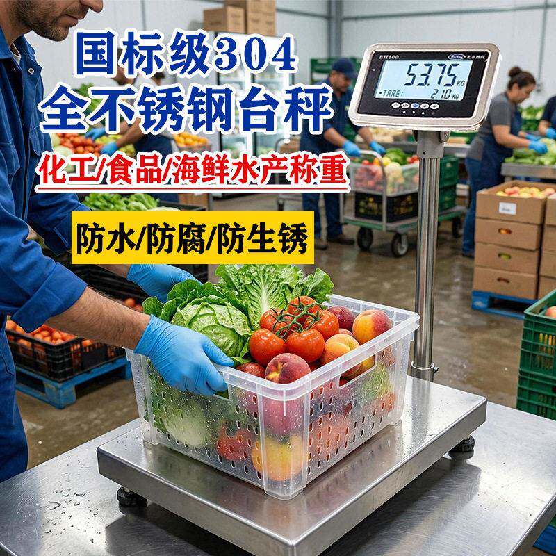 防水电子秤精准商用防水100公斤水产市场300kg台秤全不锈钢电子称