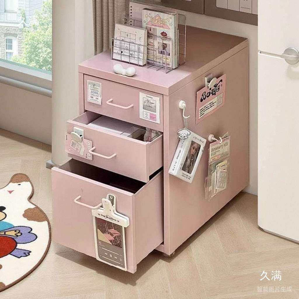 书桌桌下铁皮抽屉式收纳柜移动铁皮柜抽屉柜储物柜办公桌底桌下柜