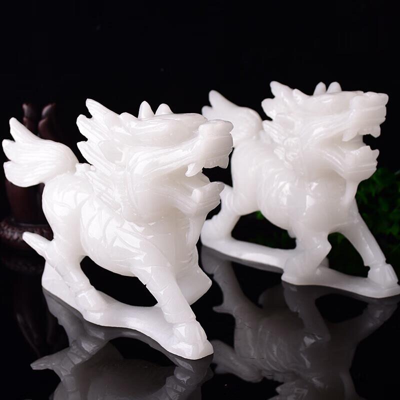 厂家阿富汗玉麒麟一对摆件白玉貔貅家居客厅玉雕玉器装饰品
