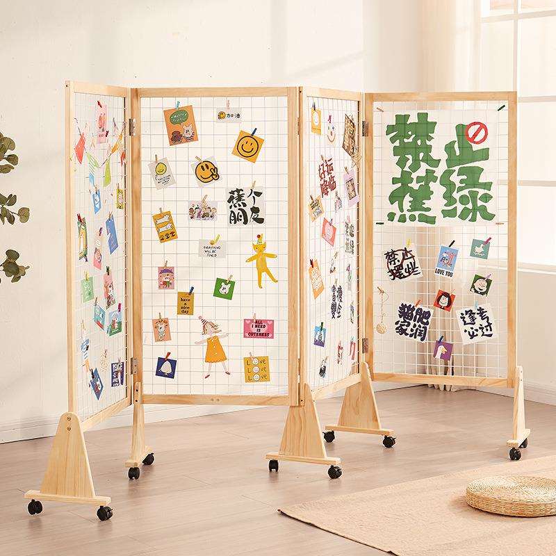 屏展风隔断网格示架实木动可折叠儿幼园手工作品PF1111字画摄影置