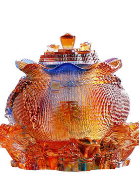 琉璃祥龙聚宝盆聚宝袋家居酒柜装饰品摆件工艺品办公摆设