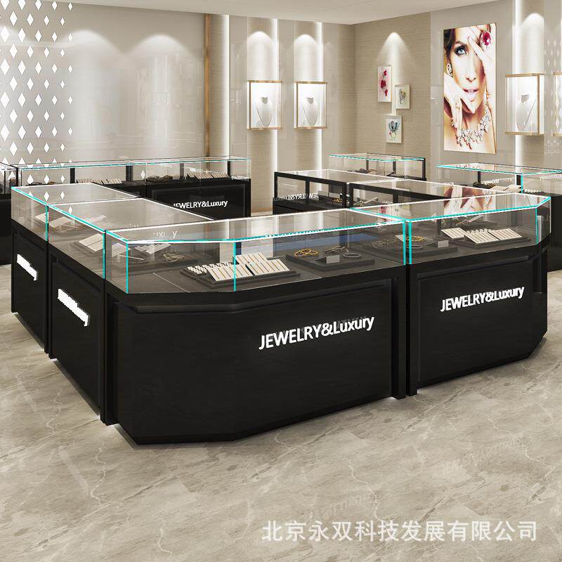 新款商场珠宝展示柜黄金银饰玉器钻石展示柜台高档玻璃陈列柜制定