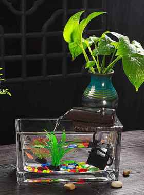 创意陶瓷玻璃流水客摆鱼IUD喷泉加湿器缸办公件室厅招财家居装饰