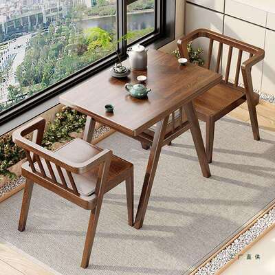 阳台小茶桌椅组合小型户外庭院休闲区布置实木网红一桌二椅三件套