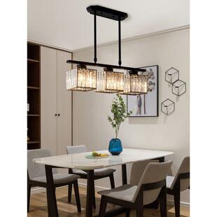 餐厅吊灯后现代简约吧台饭歺桌创意个性 三头长条轻奢黑色水晶灯具