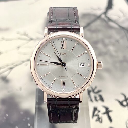 全套98新IWC万国柏涛菲诺18K玫瑰金自动机械手表37mm女表IW458116