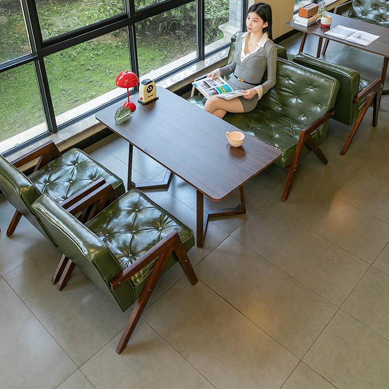 连锁奶茶店桌椅组合简约休闲洽谈实木双人甜品咖啡厅会客书吧沙发