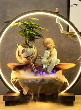 中式家居招财风水轮鱼缸假山流水喷泉摆件加湿器装饰玄关氛围台灯