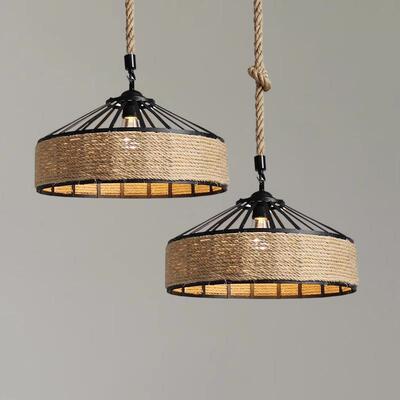 厅灯复客古意卧室餐厅创餐桌麻吊绳铁艺吊灯酒吧民宿中古191风小