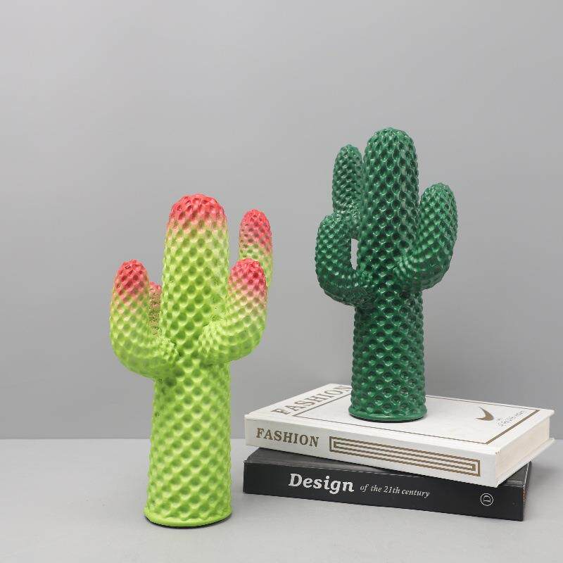 北欧创意彩色仙人掌树脂摆件酒店玄关客厅卧室样板房软装家居饰品