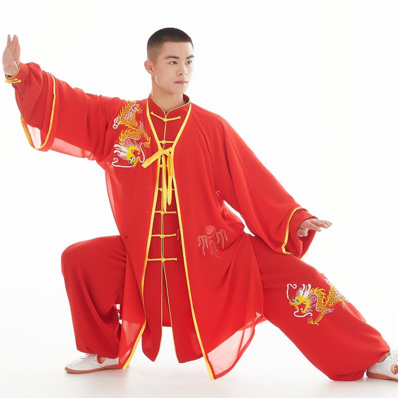 正品恋极刺女绣太极服绣花表演服修身长款练功服服武术春夏季男太