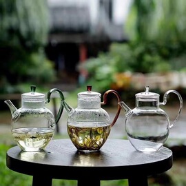 仿宋茶壶绿茶壶苹果执壶花茶壶，玻璃透明泡茶壶茶壶带过滤平光壶