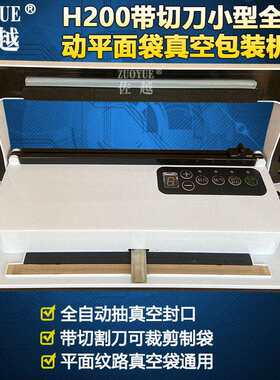 H200带切刀小型全自动平面袋真空包装机食品光面袋抽真空封口机