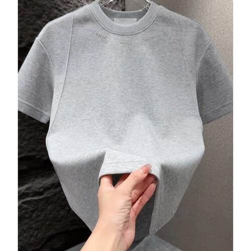 MAROLIO~打造潮男范！简约百搭纯色半截袖男休闲宽松圆领拼接短袖