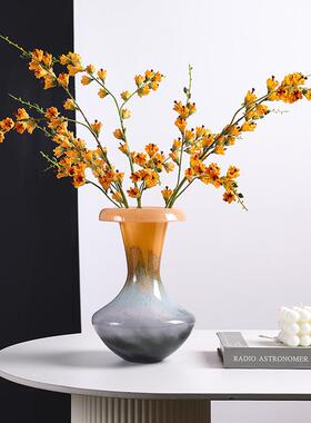 黄色肌理渐变黑高级艺术插花瓶手工琉璃玻璃花器民宿样板房摆件瓶