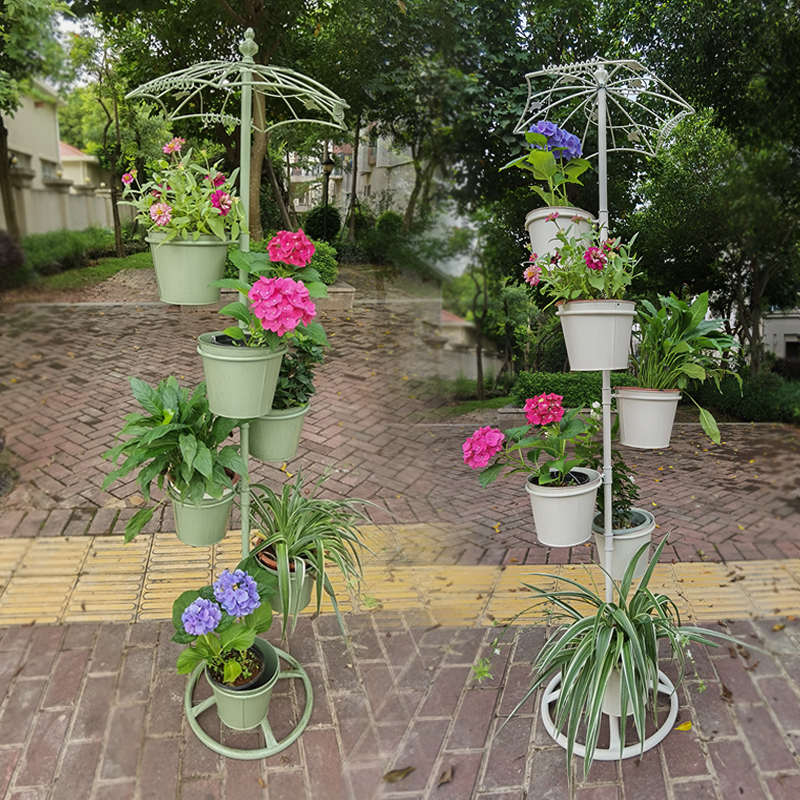 户外铁艺雨伞花架多层落地式庭院阳台布置装饰蝴蝶兰置物架带铁盆
