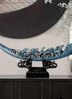 新中式树脂桌面骏马摆件客厅办公室酒柜轻奢高档工艺品乔迁新居礼