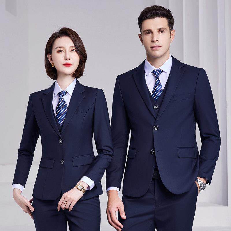 藏蓝色西装套装女物业工作服职业正装西服售楼部酒店经理气质工装