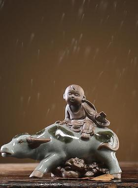 陶瓷牧童骑牛童子创意摆件鱼缸盆景造景微景观装饰品人物搭配