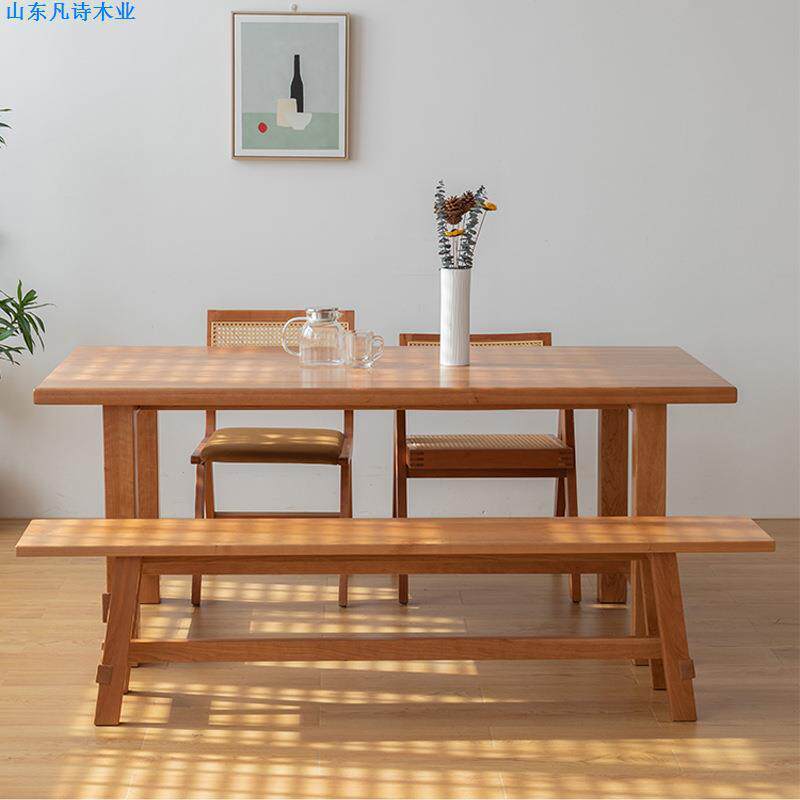 大笨桌樱桃木实木餐桌日式家用长方形大板荼餐桌超厚大长桌工作台